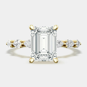 Emerald Side Stone 18K Yellow Gold Engagement Ring - 2687