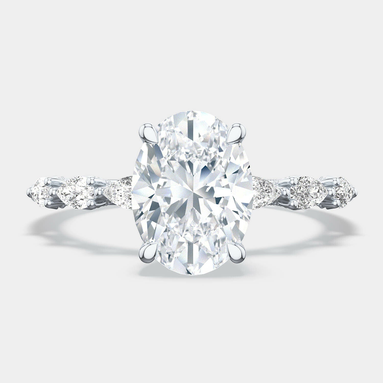 Oval Side Stone Platinum Engagement Ring - 2687