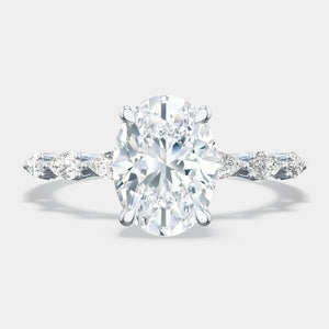 Oval Side Stone Platinum Engagement Ring - 2687