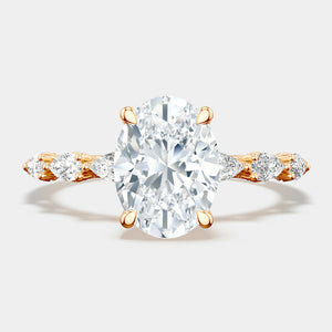 Oval Side Stone 18K Rose Gold Engagement Ring - 2687