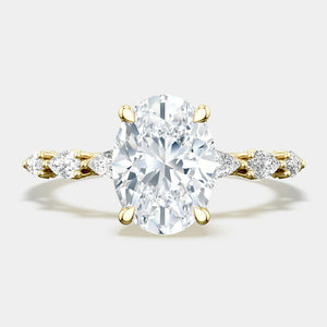 Oval Side Stone 18K Yellow Gold Engagement Ring - 2687