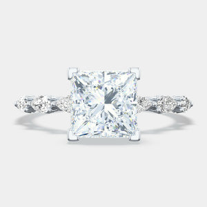 Princess Side Stone Platinum Engagement Ring - 2687