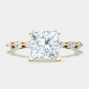 Princess Side Stone 18K Yellow Gold Engagement Ring - 2687