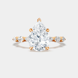 Pear Side Stone 18K Rose Gold Engagement Ring - 2687