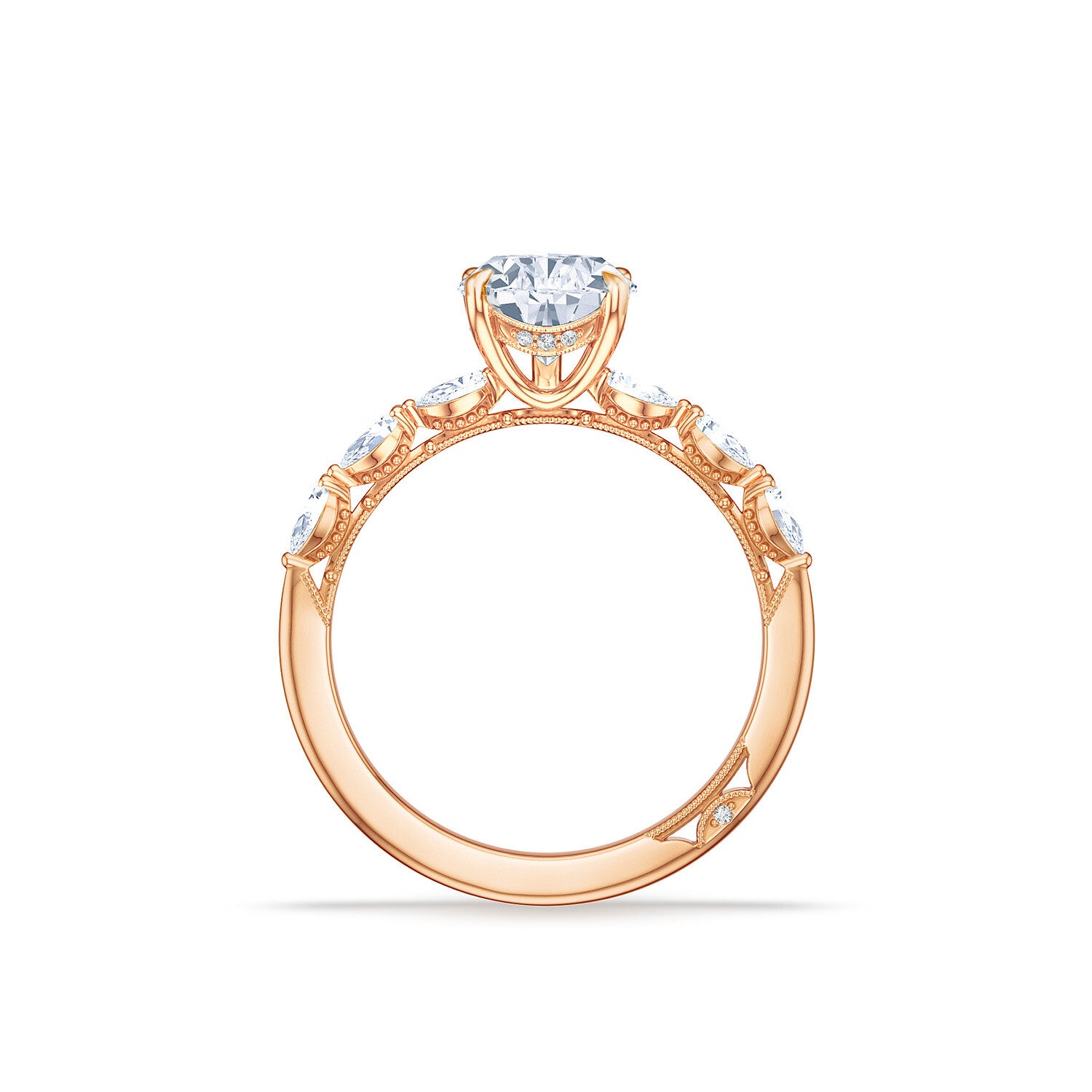 Pear Side Stone 18K Rose Gold Engagement Ring - 2687
