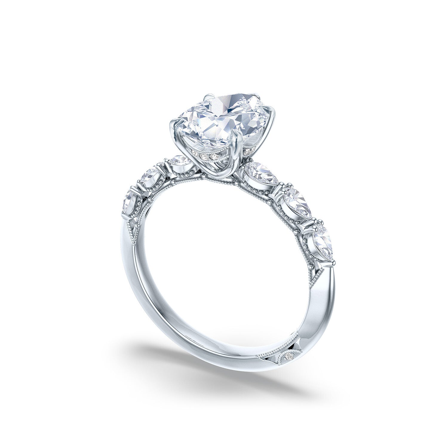 Pear Side Stone 18K White Gold Engagement Ring - 2687