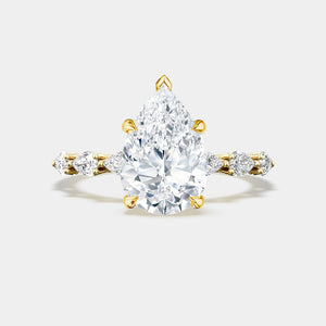 Pear Side Stone 18K Yellow Gold Engagement Ring - 2687