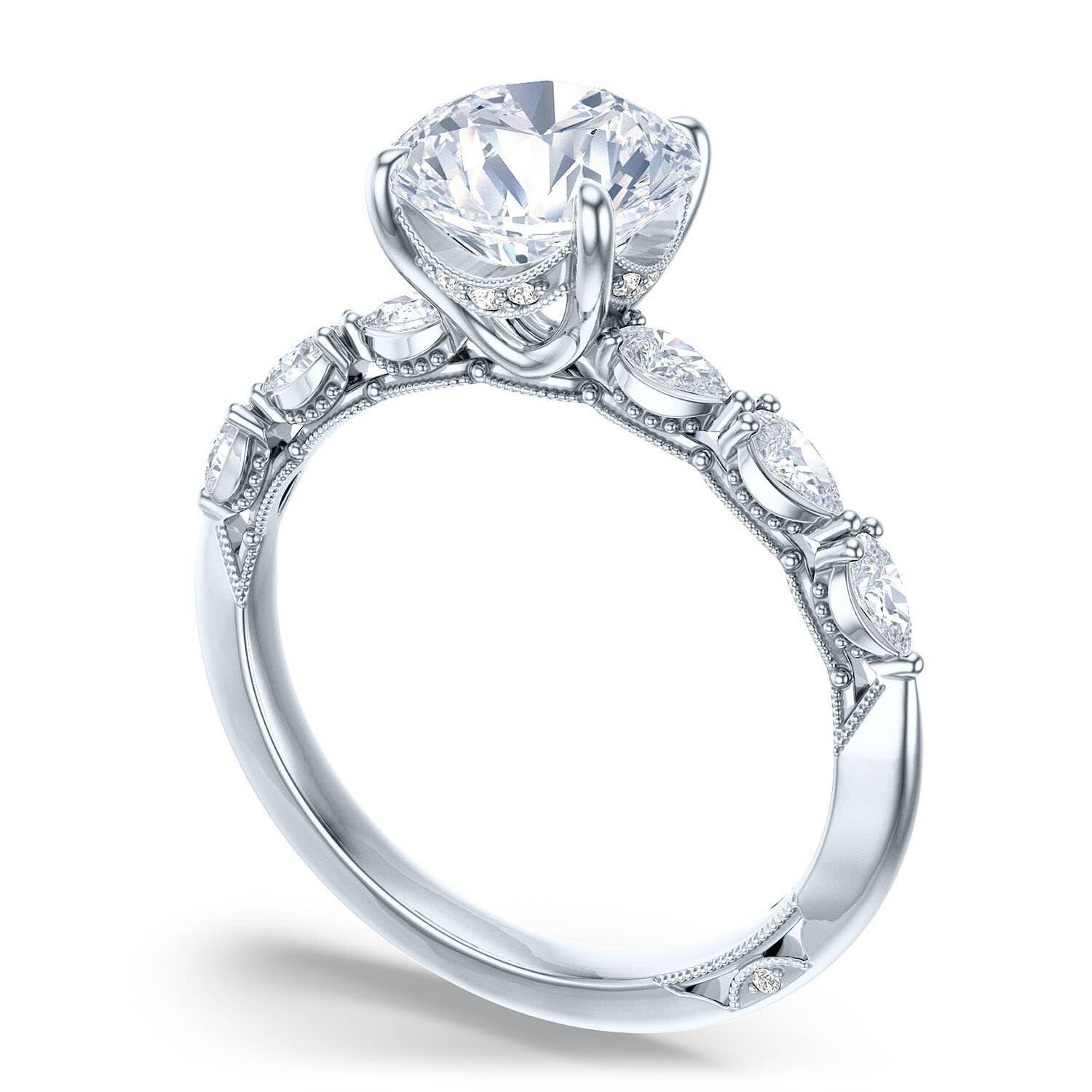 Round Side Stone Platinum Engagement Ring - 2687