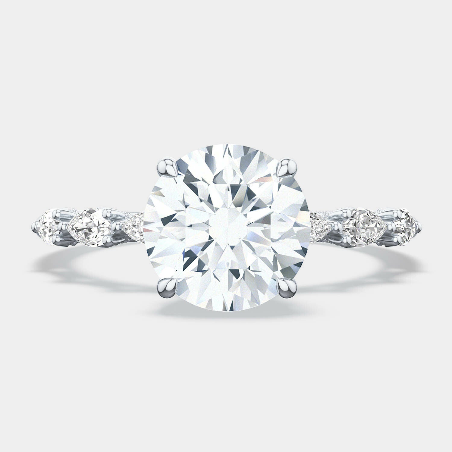 Round Side Stone Platinum Engagement Ring - 2687