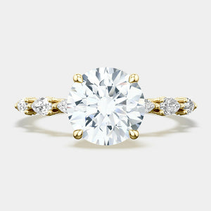 Round Side Stone 18K Yellow Gold Engagement Ring - 2687