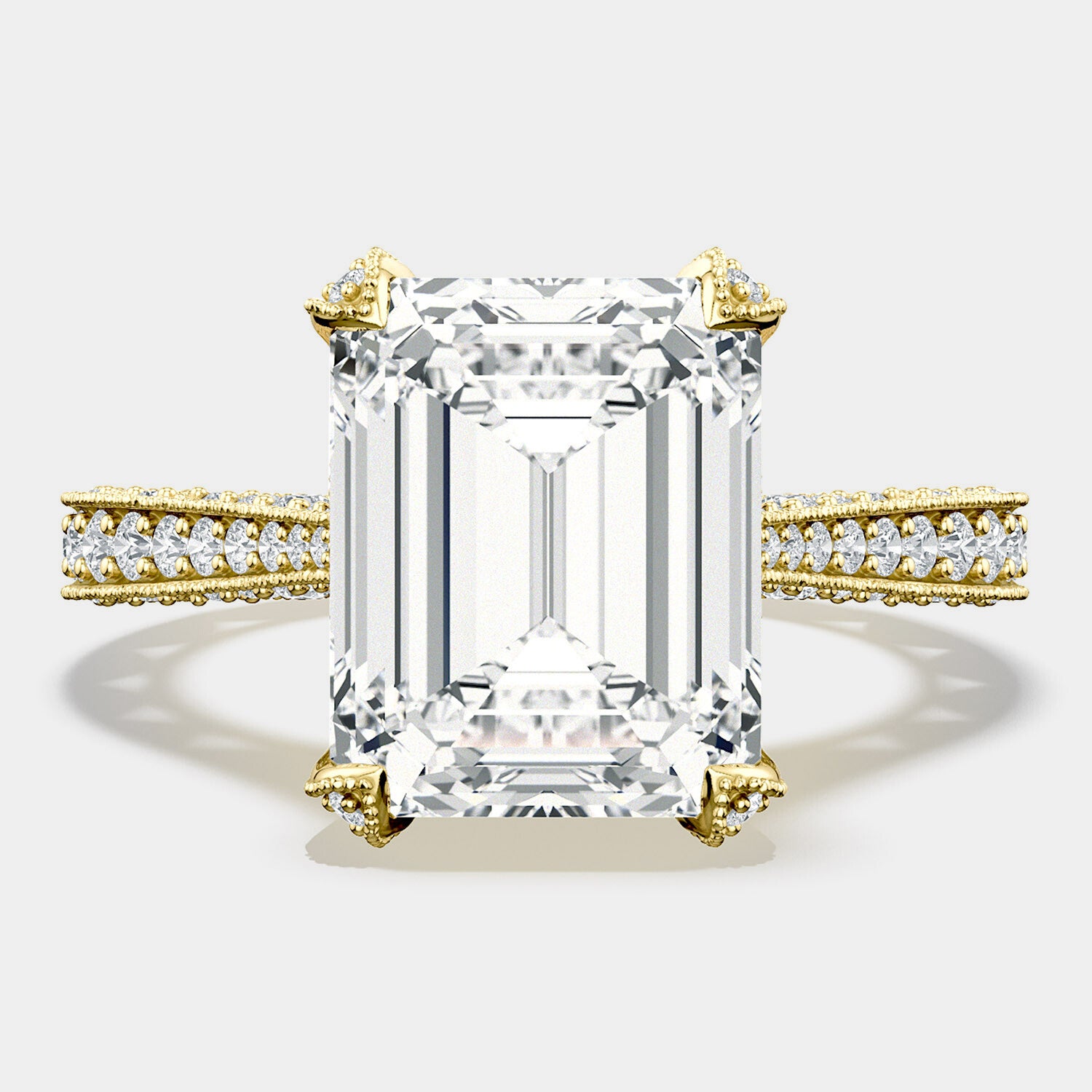 Emerald Pavé 18K Yellow Gold Engagement Ring - HT2626