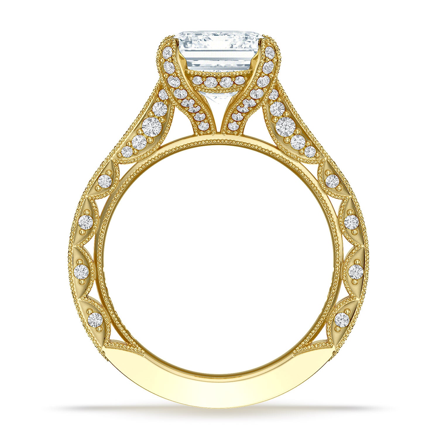 Emerald Pavé 18K Yellow Gold Engagement Ring - HT2626