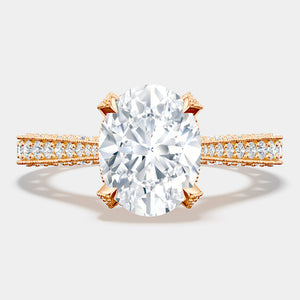 Oval Pavé 18K Rose Gold Engagement Ring - HT2626