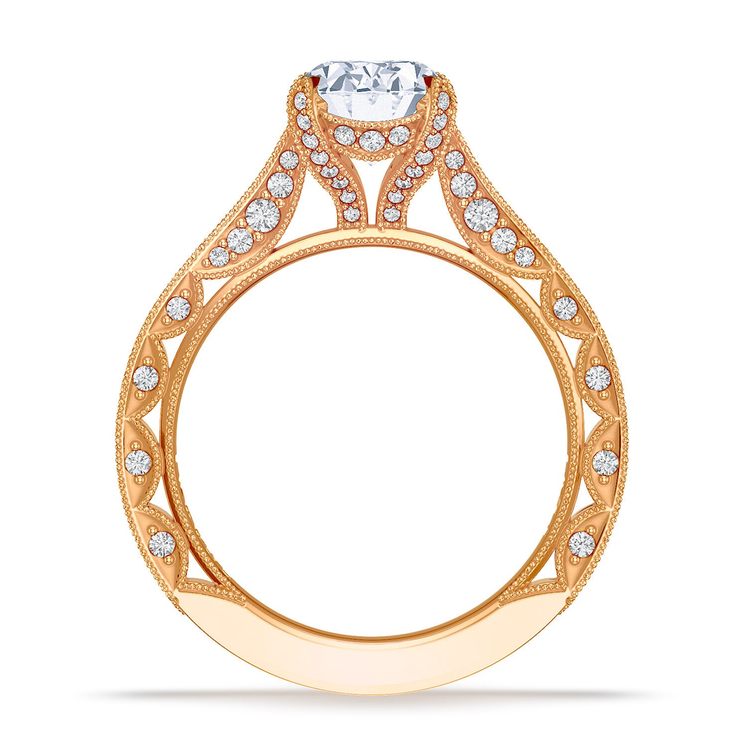 Oval Pavé 18K Rose Gold Engagement Ring - HT2626