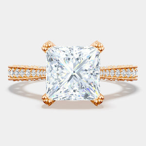 Princess Pavé 18K Rose Gold Engagement Ring - HT2626