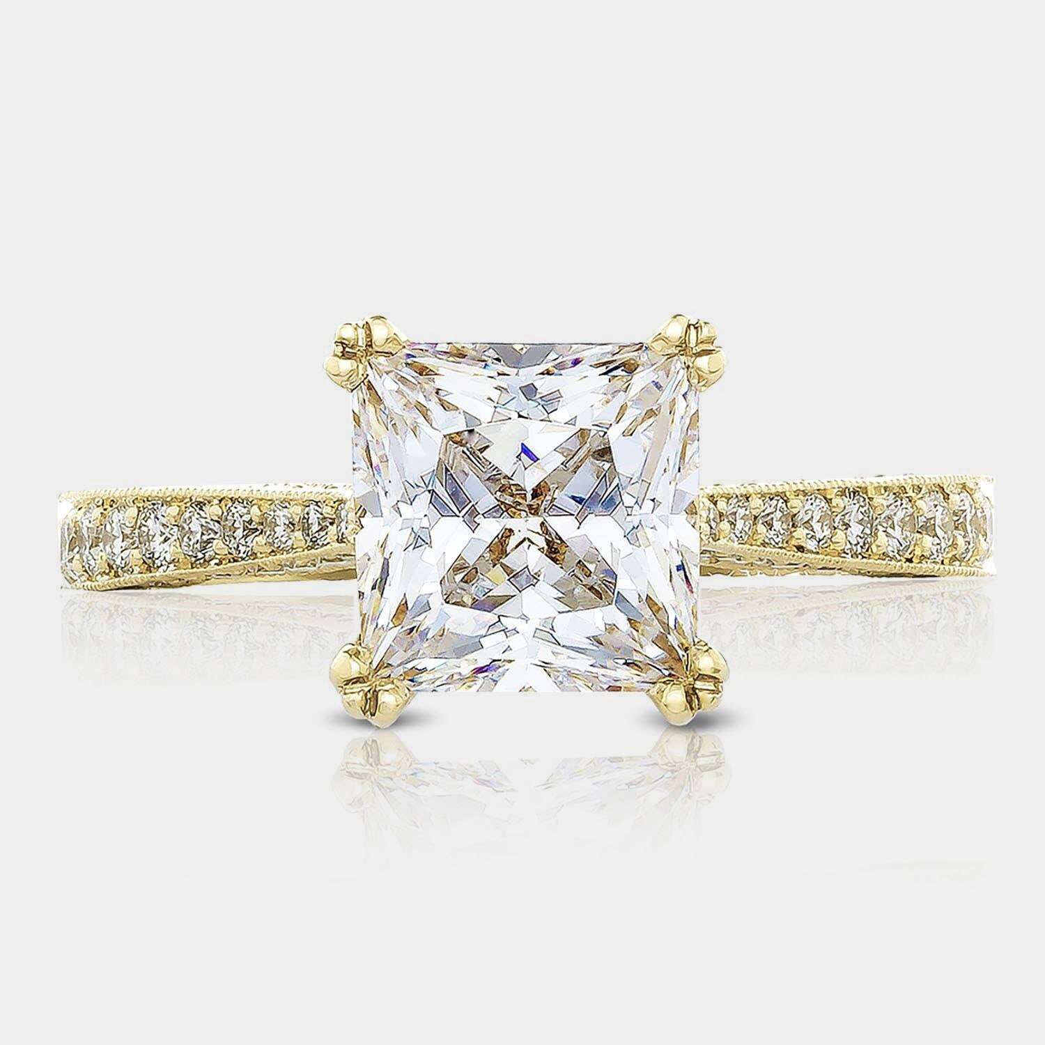 Princess Pavé 18K Yellow Gold Engagement Ring - HT2626