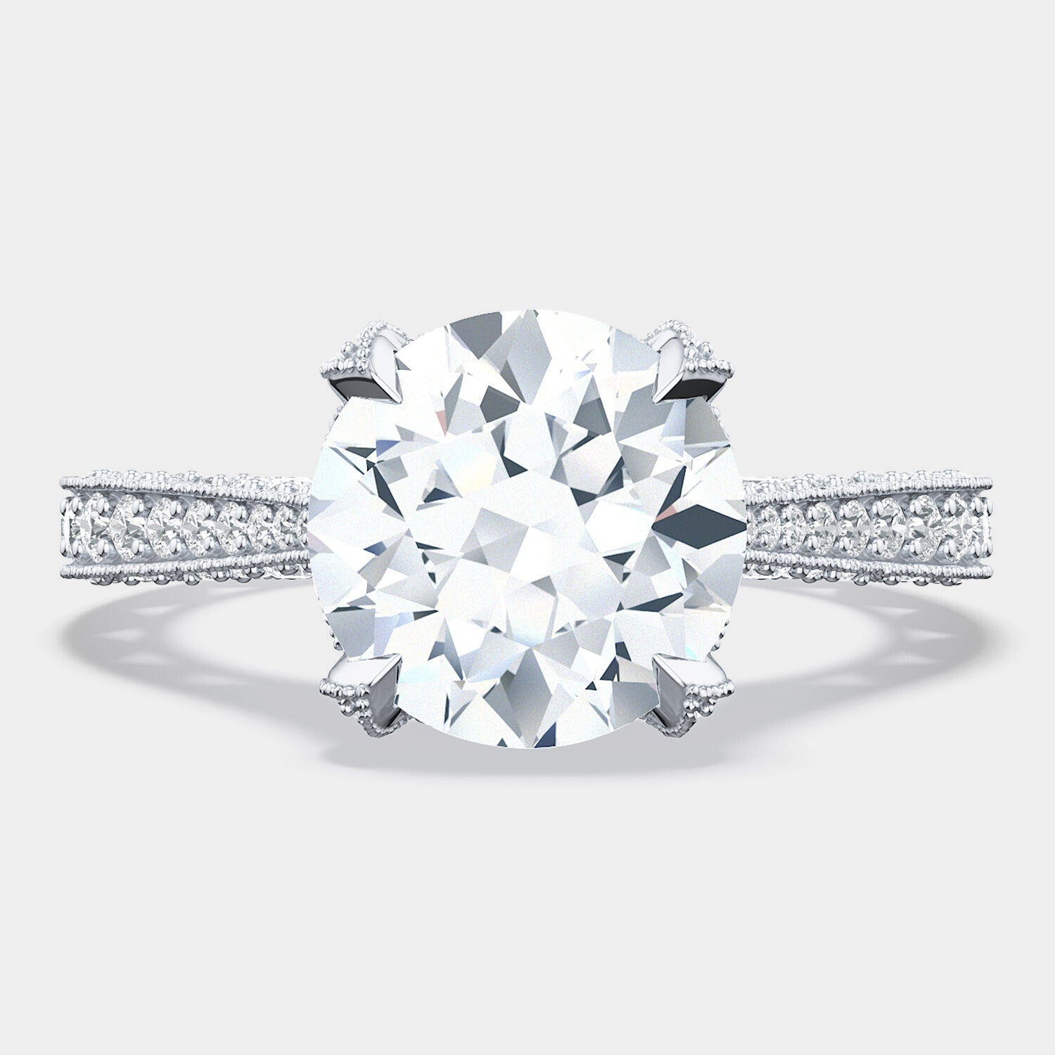 Round Pavé Platinum Engagement Ring - HT2626