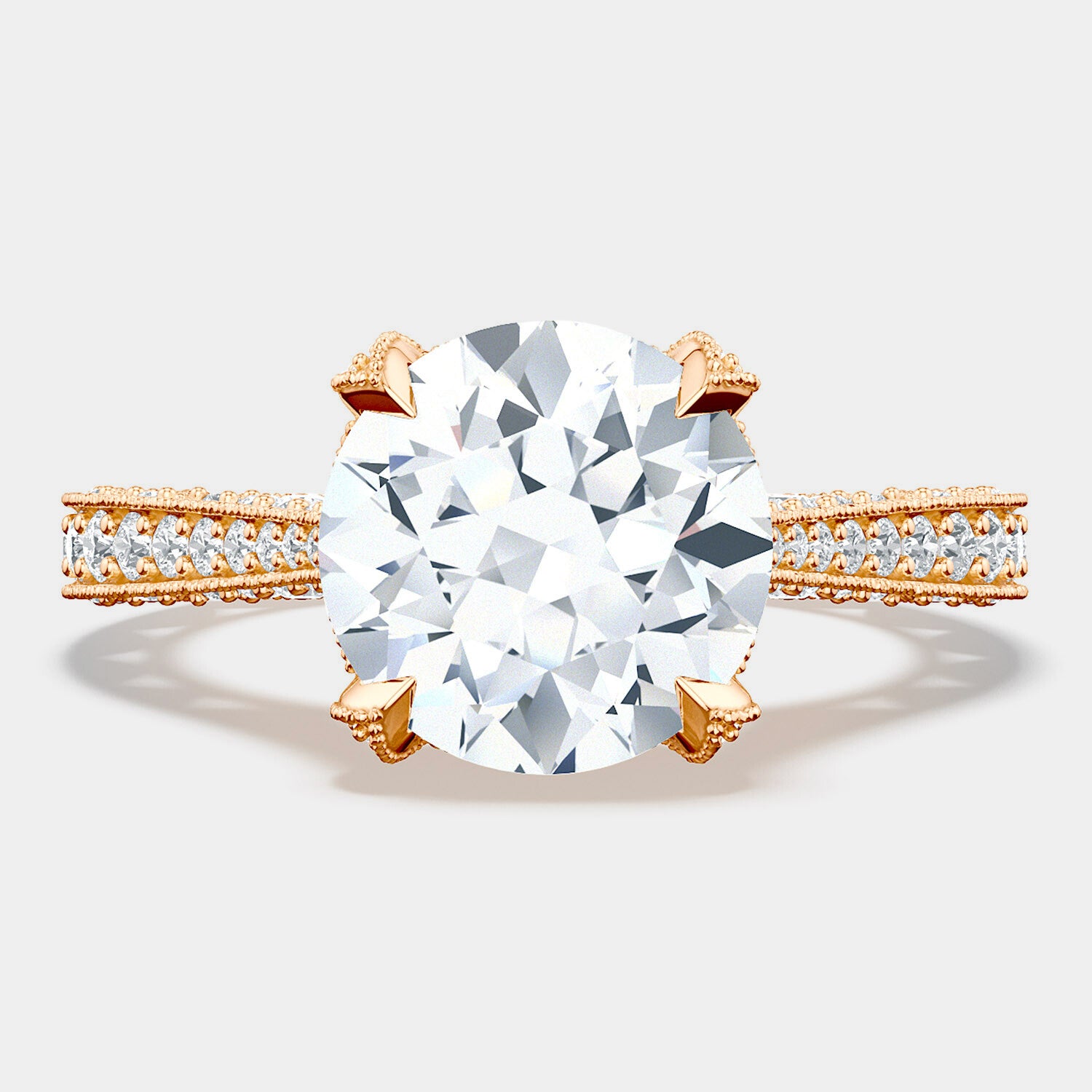 Round Pavé 18K Rose Gold Engagement Ring - HT2626