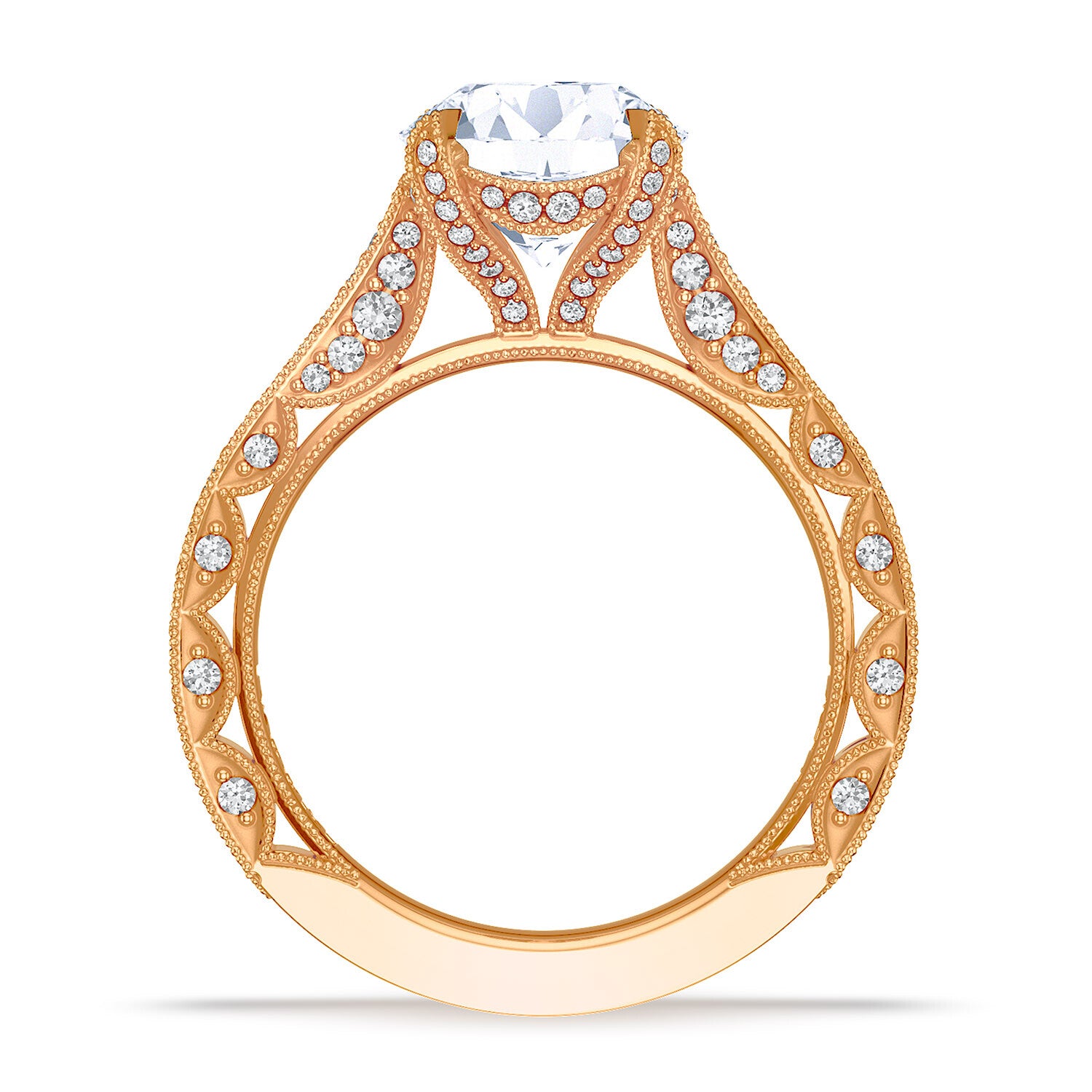 Round Pavé 18K Rose Gold Engagement Ring - HT2626