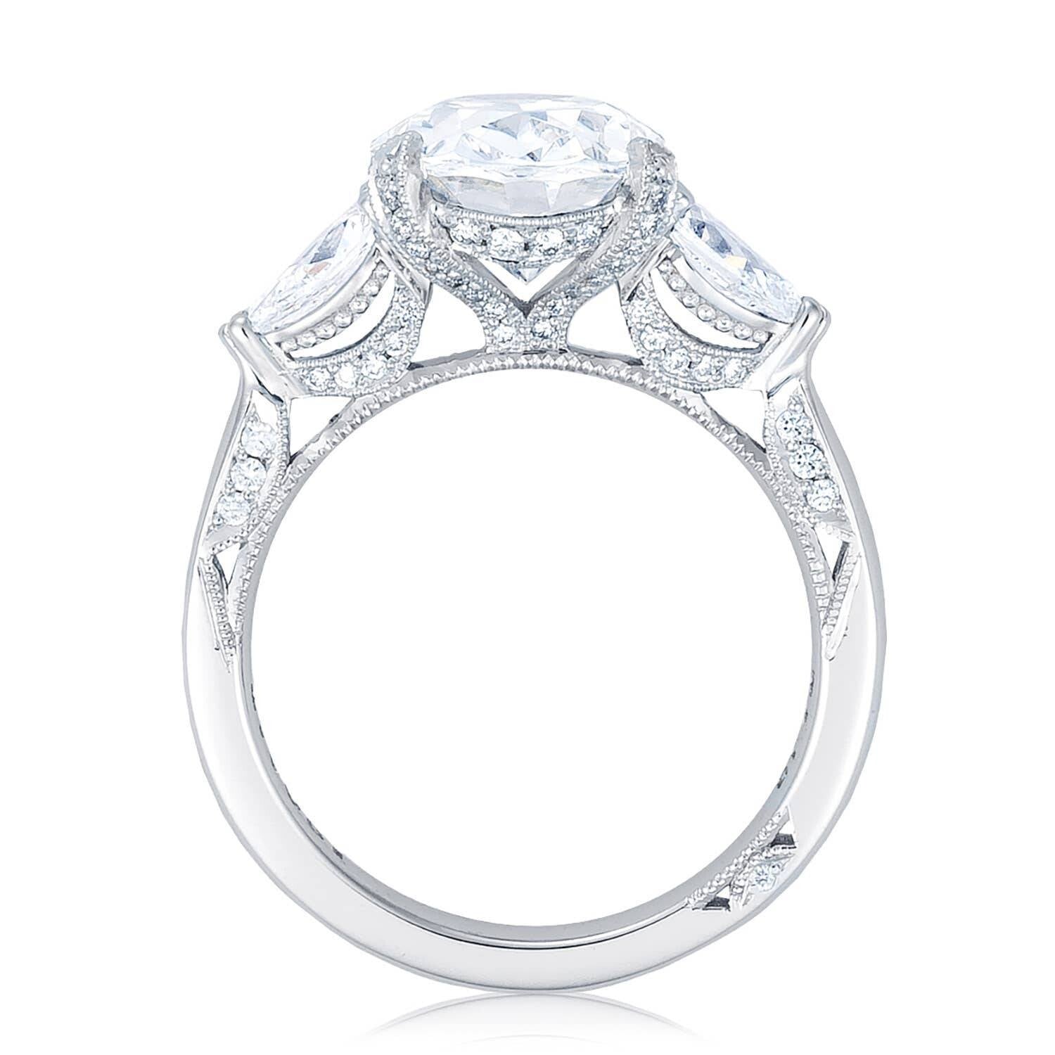 Oval 3-Stone Platinum Engagement Ring - HT2628