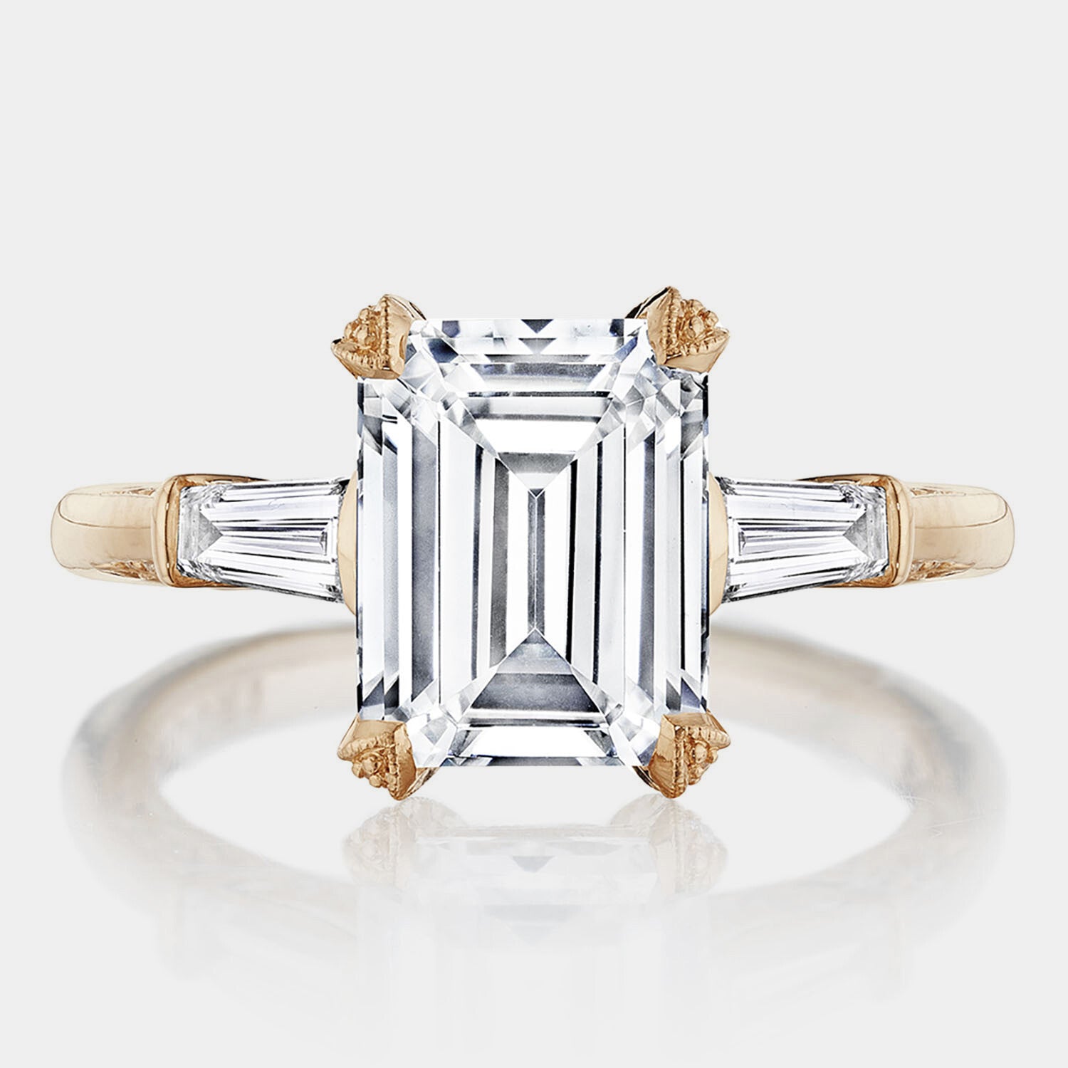 Emerald 3-Stone 18K Rose Gold Engagement Ring - HT2657