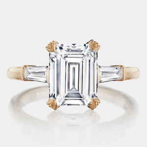 Emerald 3-Stone 18K Rose Gold Engagement Ring - HT2657