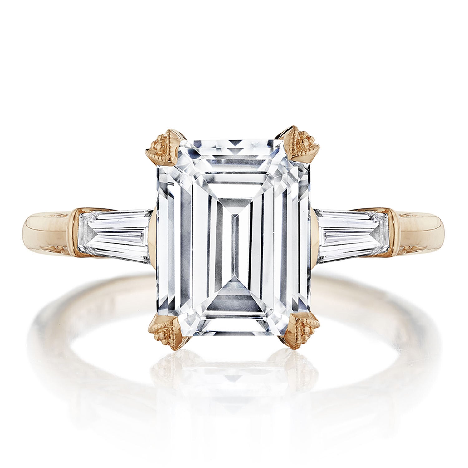 Emerald 3-Stone 18K Rose Gold Engagement Ring - HT2657