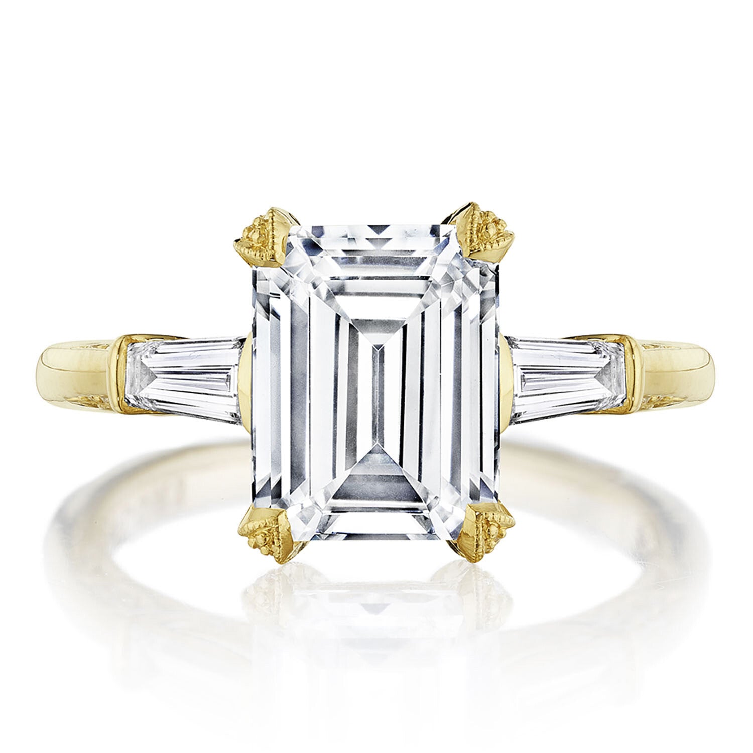 Emerald 3-Stone 18K Yellow Gold Engagement Ring - HT2657