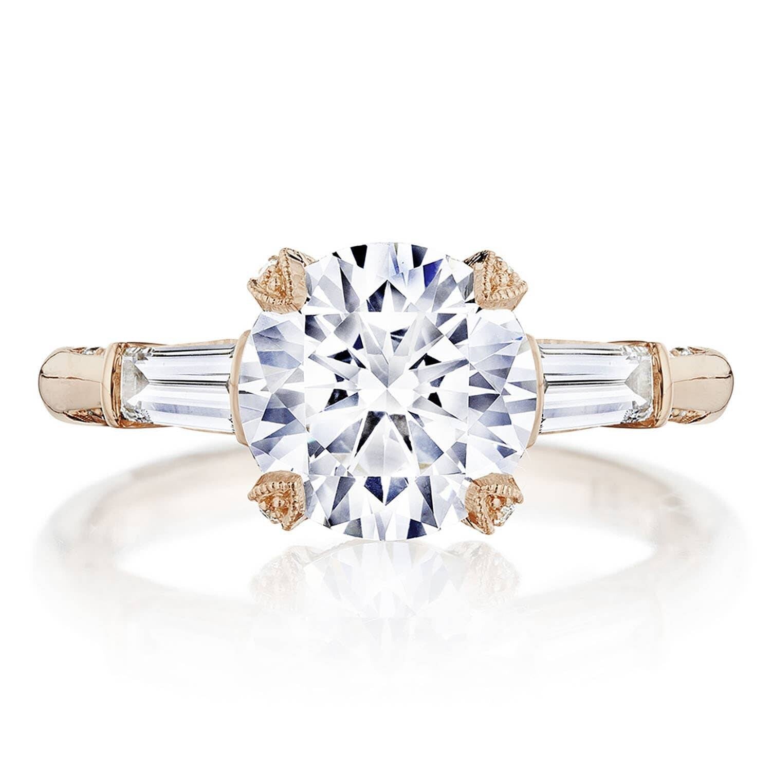 Round 3-Stone 18K Rose Gold Engagement Ring - HT2657