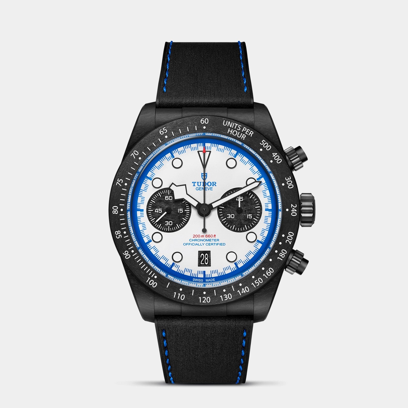 Black Bay Chrono Carbon 42mm - Racing White Dial on Strap