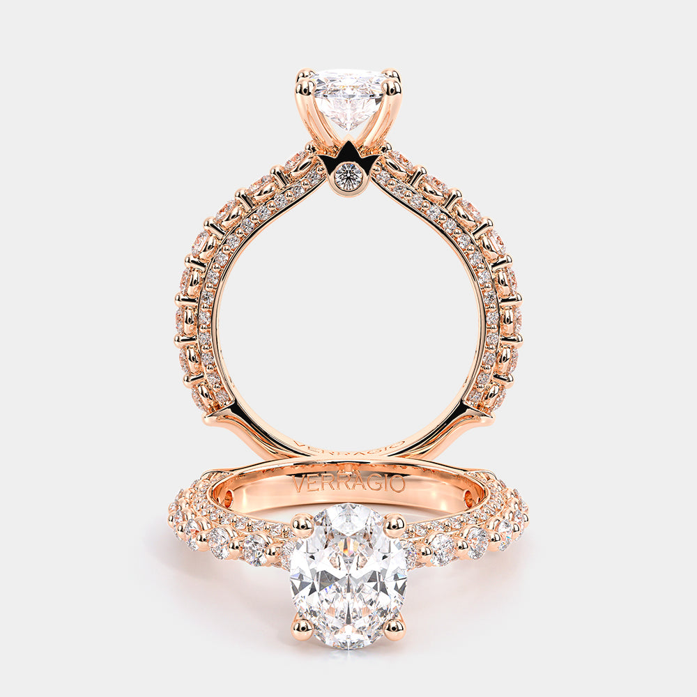 Oval Pavé 18k Rose Gold Engagement Ring - CTR-0488