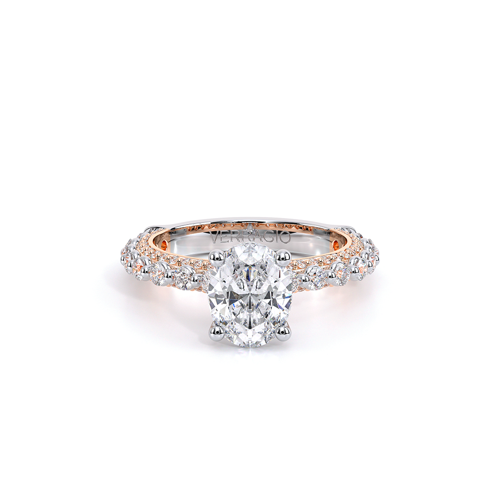 Oval Pavé 14k Rose and White Gold Engagement Ring - CTR-0488