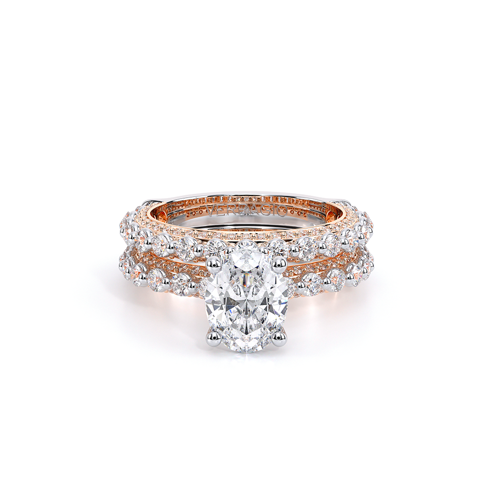 Oval Pavé 18k Rose and White Gold Engagement Ring - CTR-0488