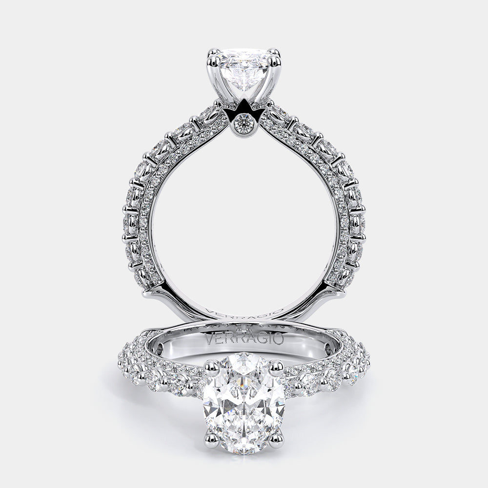 Oval Pavé 14k White Gold Engagement Ring - CTR-0488