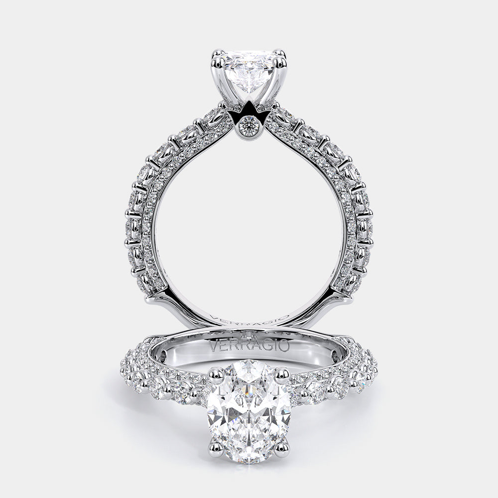 Oval Pavé 18k White Gold Engagement Ring - CTR-0488