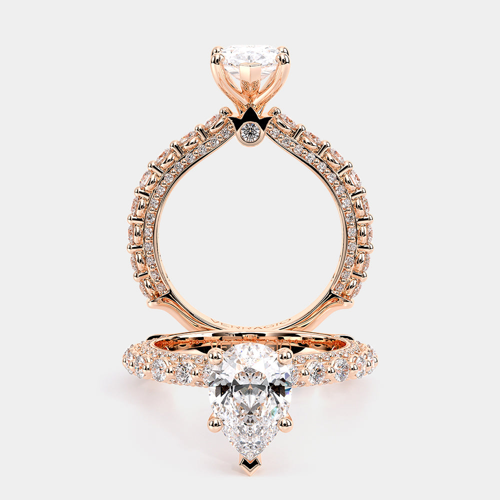 Pear Pavé 18k Rose Gold Engagement Ring - CTR-0488