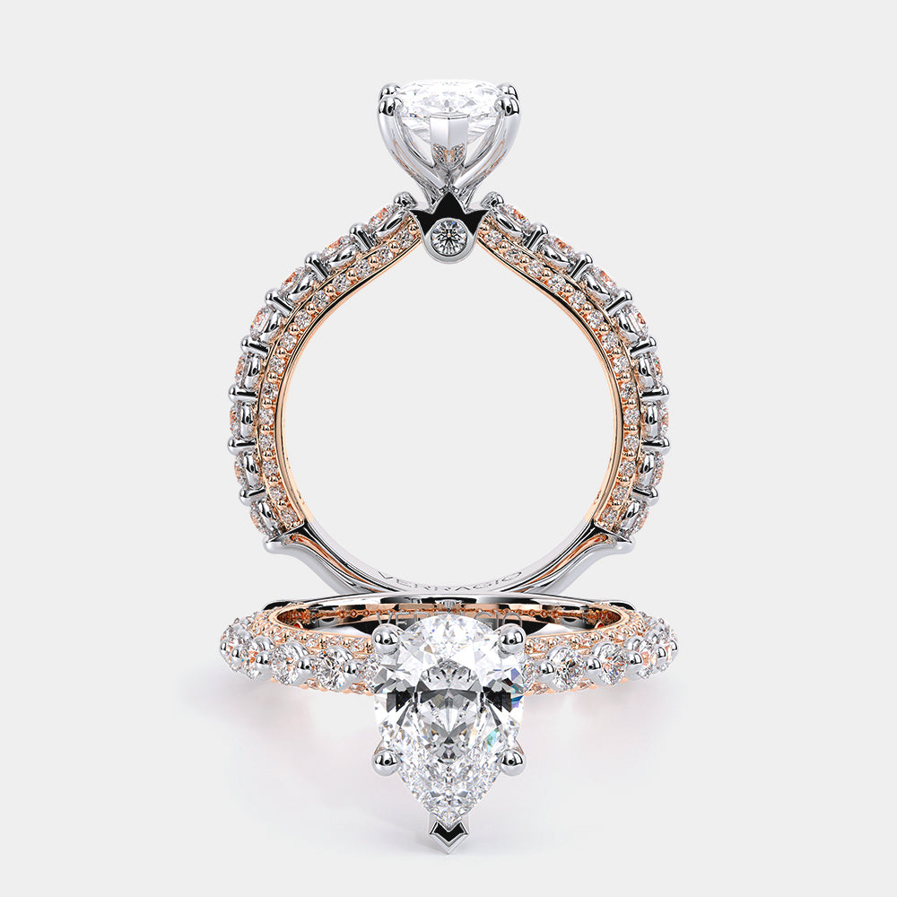 Pear Pavé 18k Rose and White Gold Engagement Ring - CTR-0488