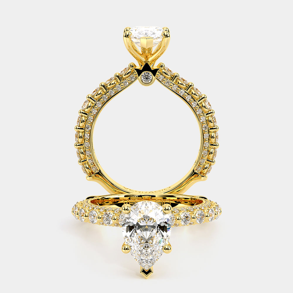 Pear Pavé 14k Yellow Gold Engagement Ring - CTR-0488