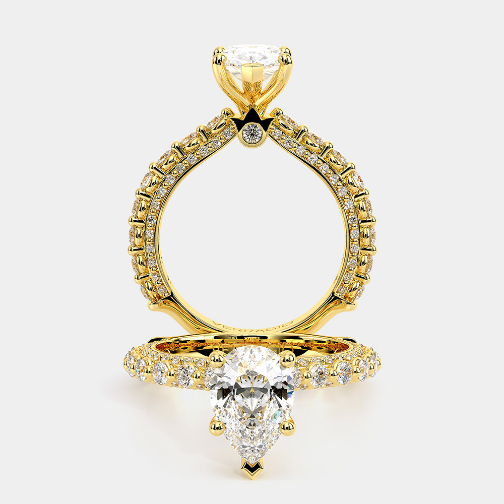 Pear Pavé 18k Yellow Gold Engagement Ring - CTR-0488