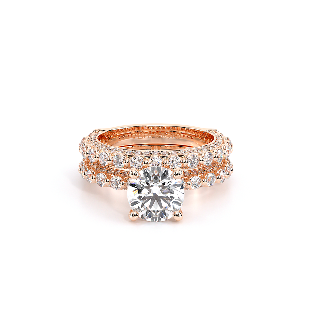 Round Pavé 14k Rose Gold Engagement Ring - CTR-0488