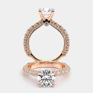 Round Pavé 18k Rose Gold Engagement Ring - CTR-0488