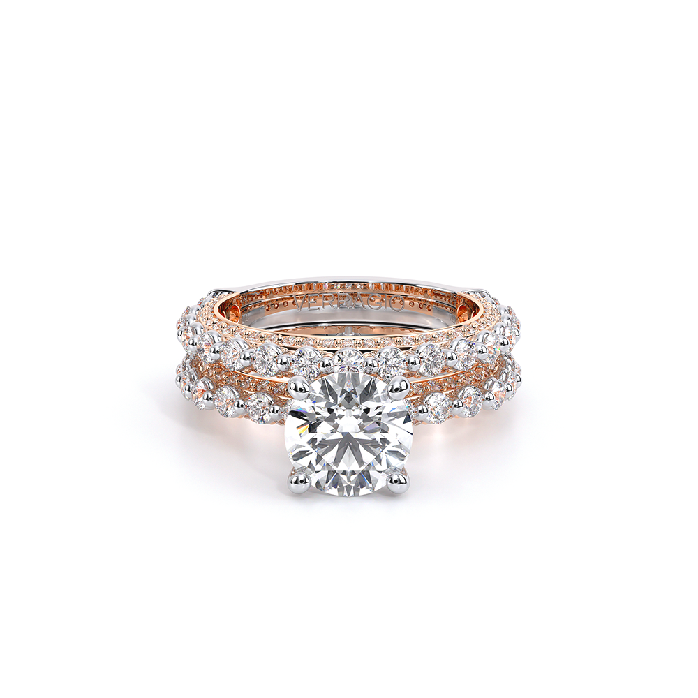 Round Pavé 14k Rose and White Gold Engagement Ring - CTR-0488