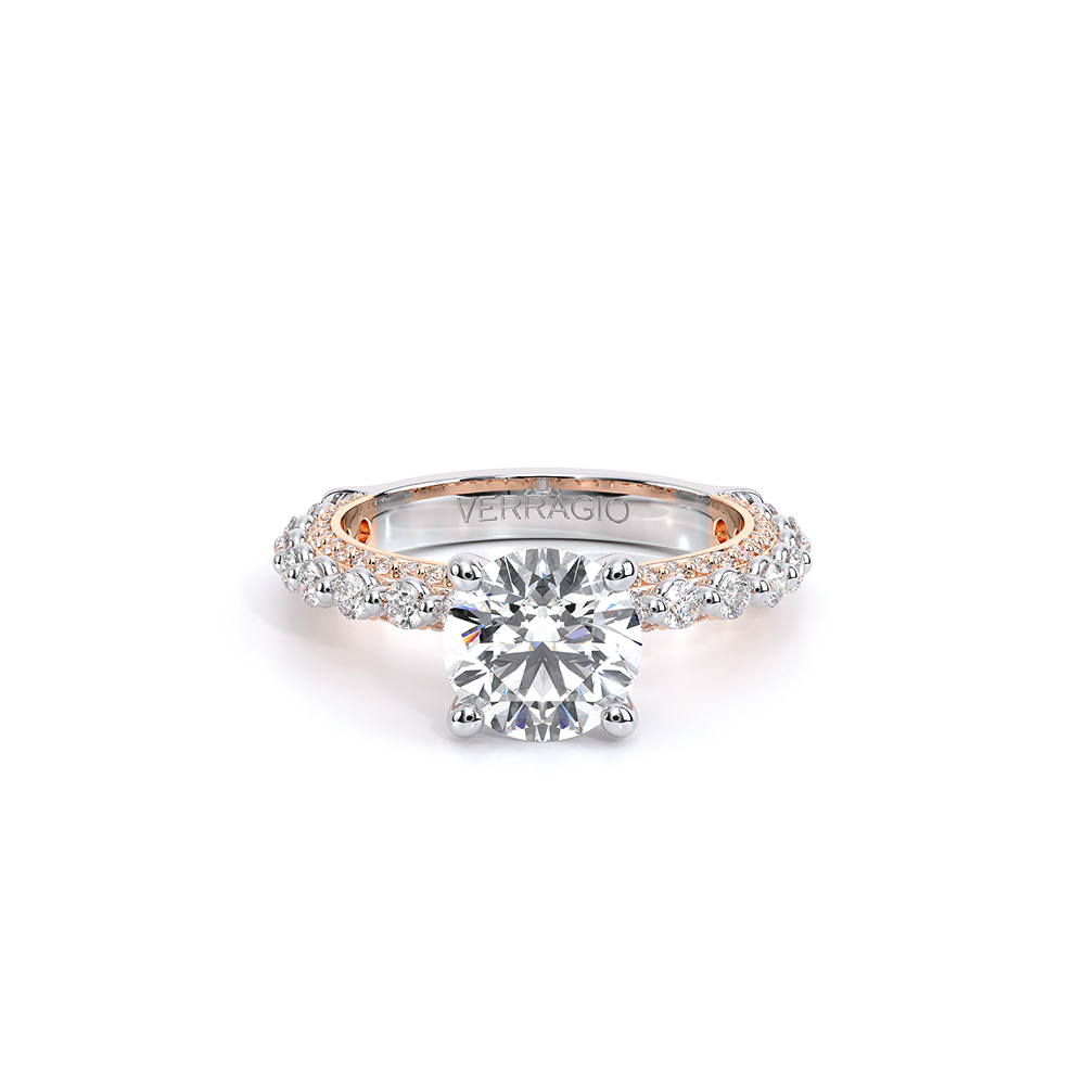 Round Pavé 18k Rose and White Gold Engagement Ring - CTR-0488