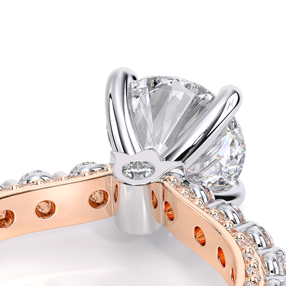 Round Pavé 18k Rose and White Gold Engagement Ring - CTR-0488