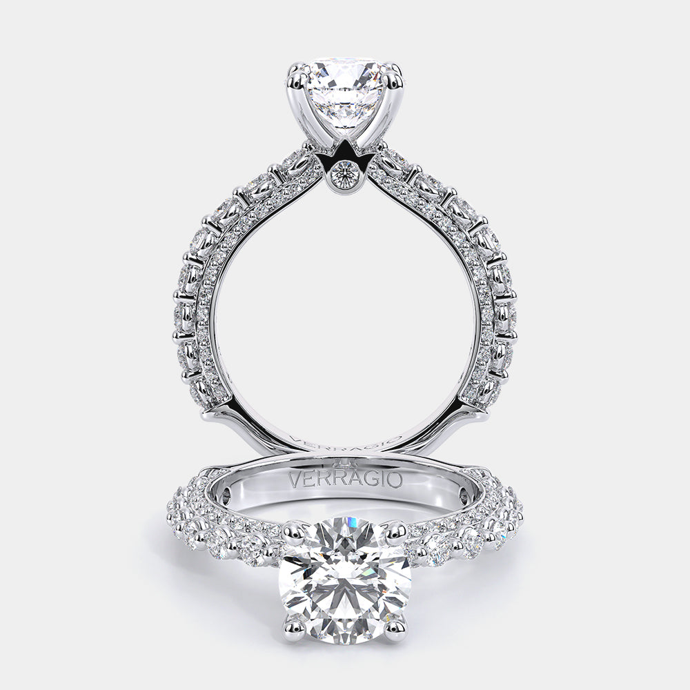 Round Pavé 18k White Gold Engagement Ring - CTR-0488