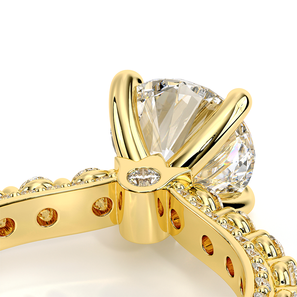 Round Pavé 18k Yellow Gold Engagement Ring - CTR-0488