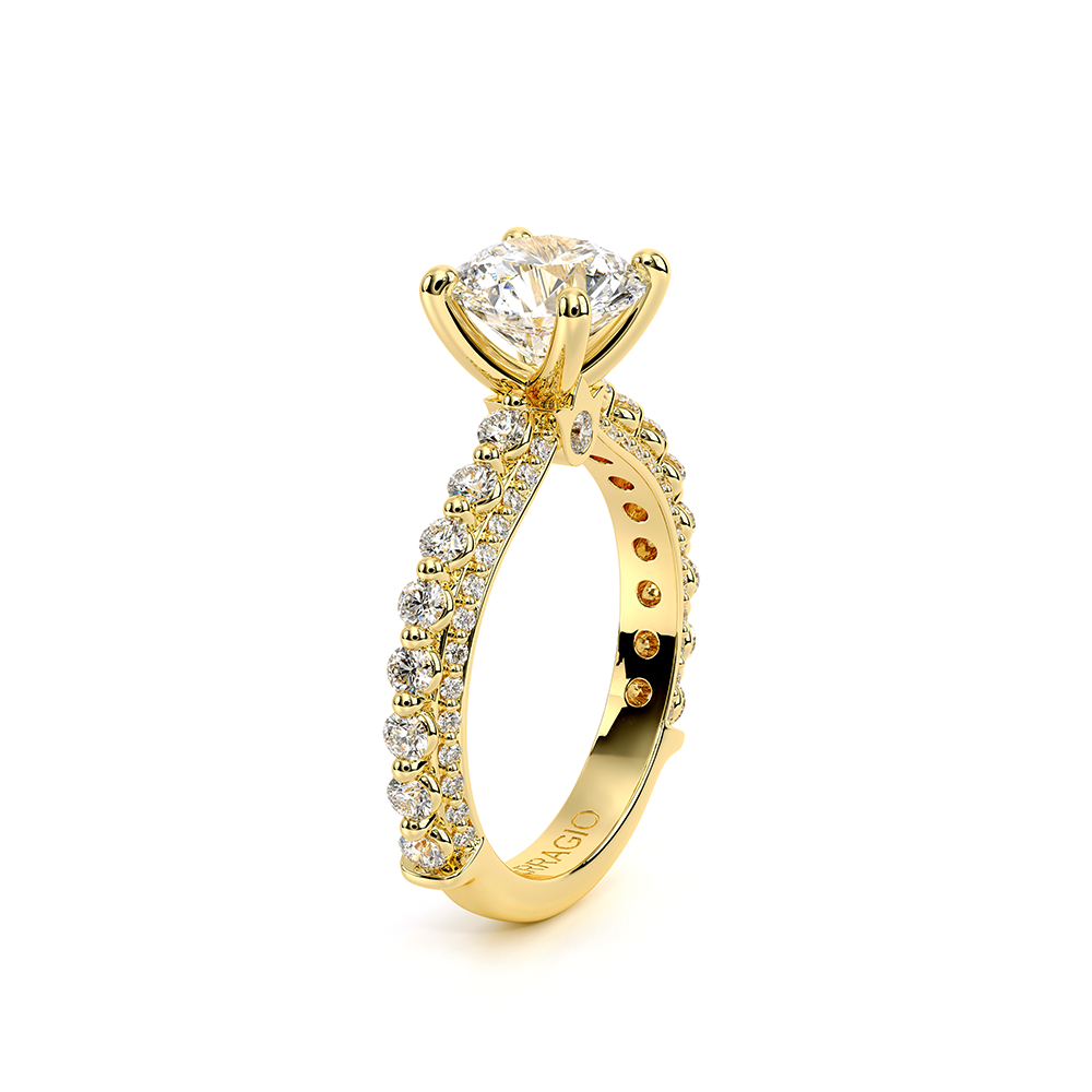 Round Pavé 18k Yellow Gold Engagement Ring - CTR-0488