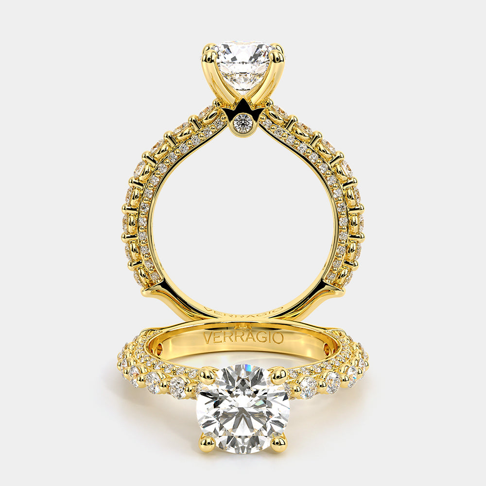 Round Pavé 18k Yellow Gold Engagement Ring - CTR-0488