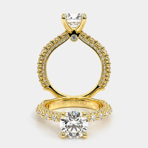 Round Pavé 18k Yellow Gold Engagement Ring - CTR-0488