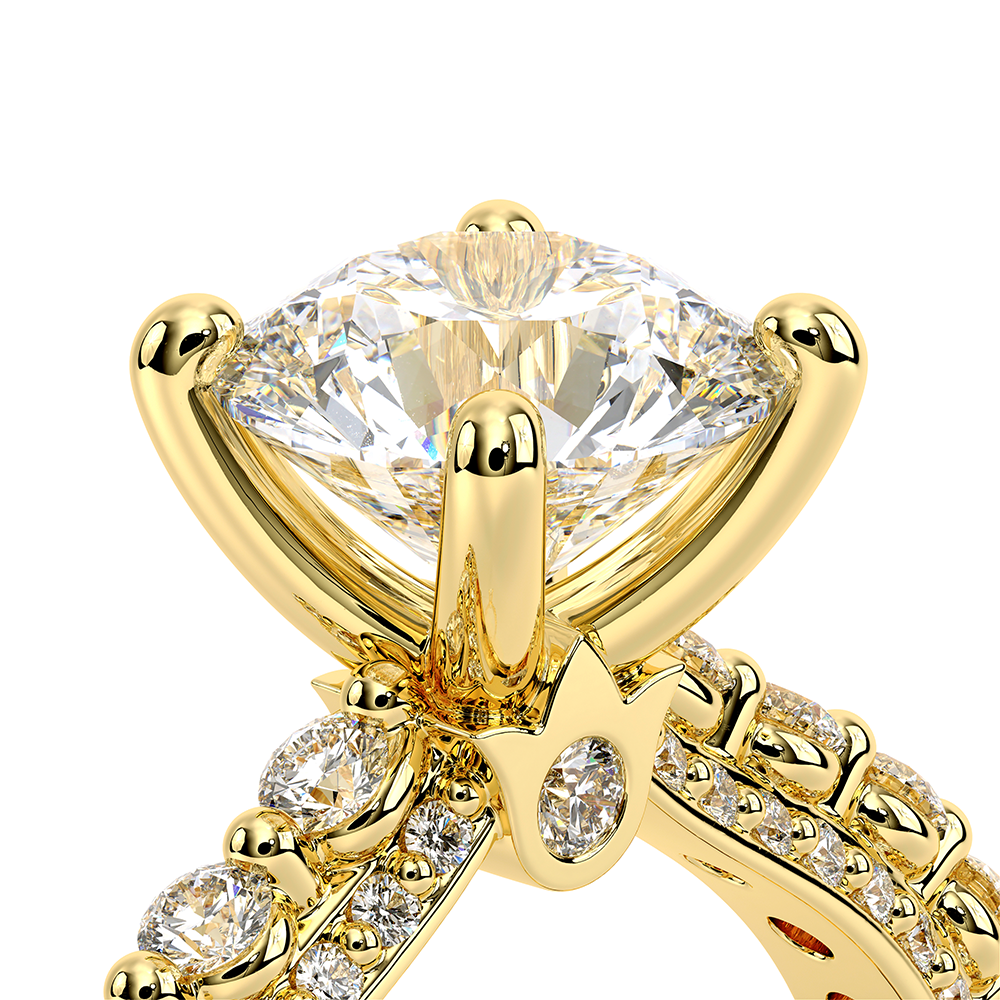 Round Pavé 18k Yellow Gold Engagement Ring - CTR-0488